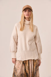 COMBINED TURTLE NECK SWEATER - IVORY