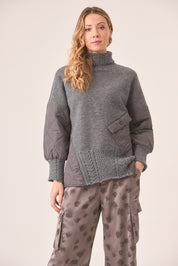 COMBINED TURTLE NECK SWEATER - GREY
