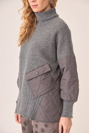 COMBINED TURTLE NECK SWEATER - GREY