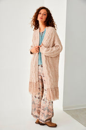 CÁRDIGAN LARGO FLECOS - CAMEL