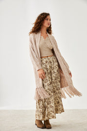 CÁRDIGAN LARGO FLECOS - CAMEL