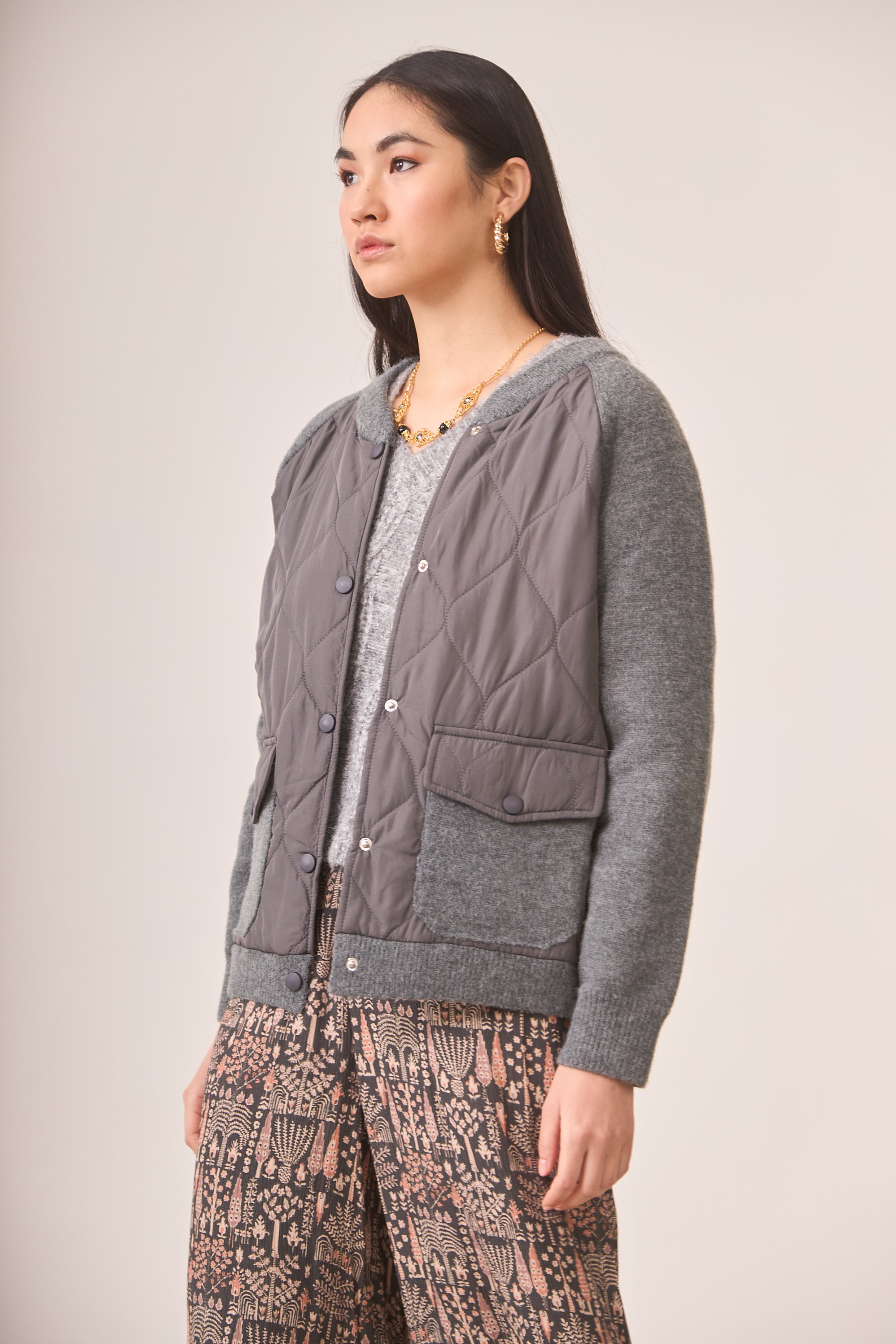 CHAQUETA BÓMBER COMBINADA - GREY