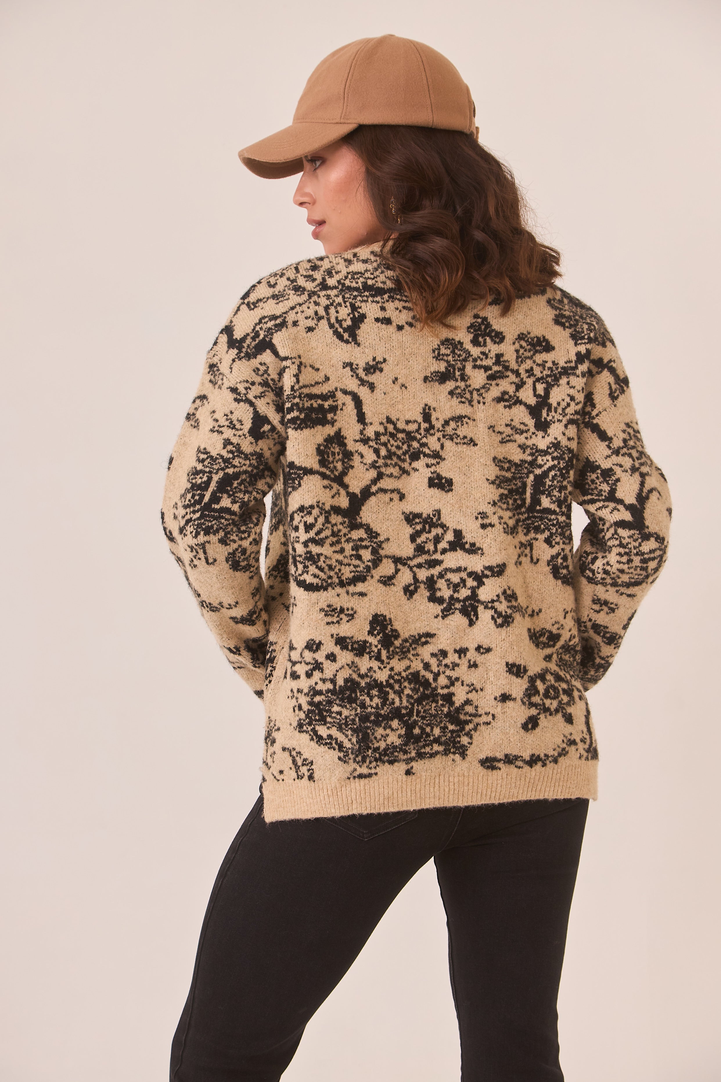 JERSEY JACQUARD FLORAL - CAMEL