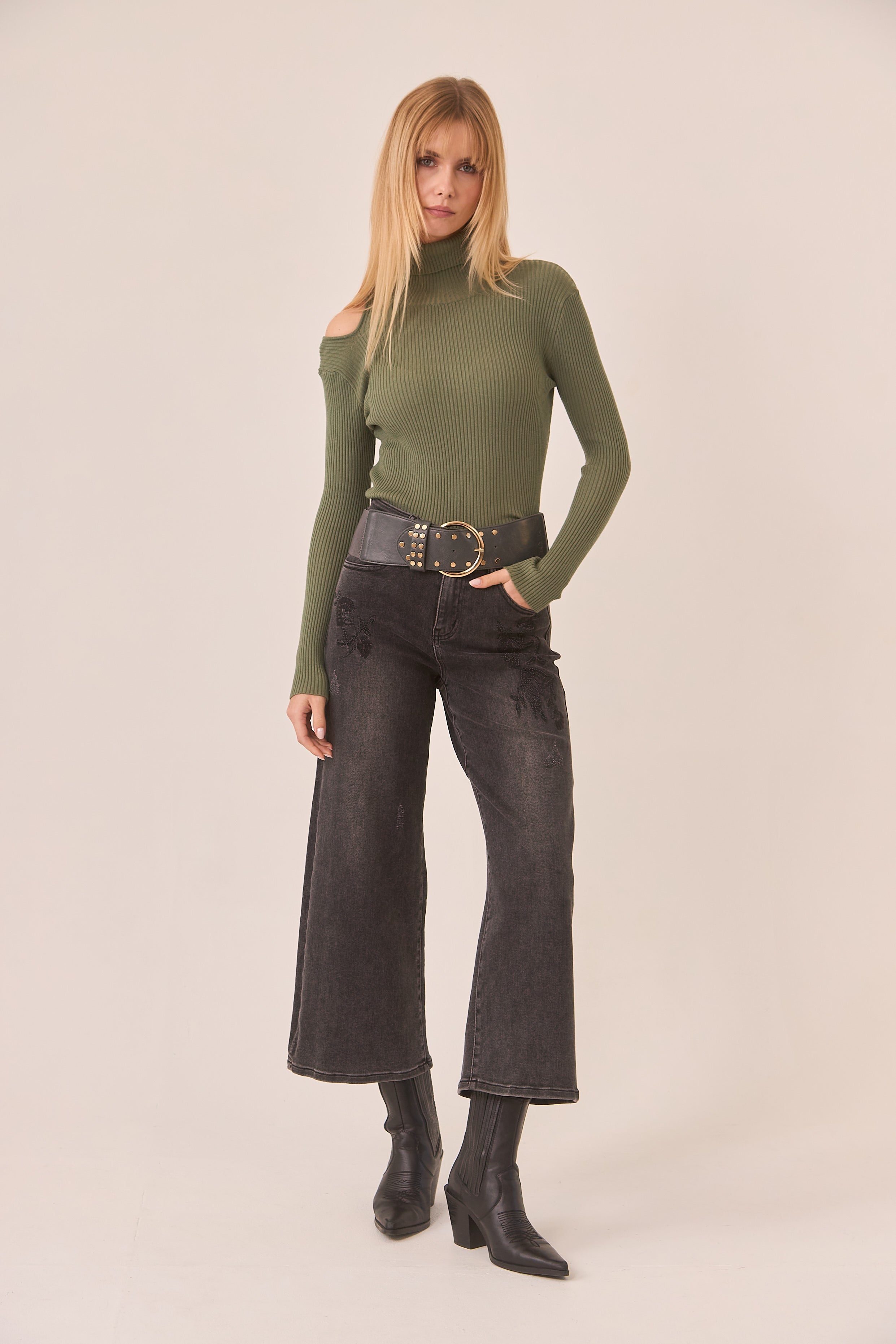 JERSEY CUELLO ALTO CUT OUT - KHAKI