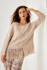 JERSEY TRENZADO FLECOS - CAMEL