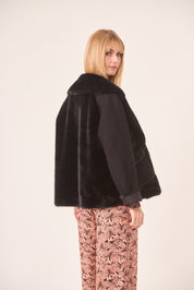 COMBINED FUR SHORT COAT - BLACK