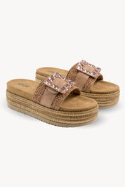 SANDALIAS PLATAFORMA HEBILLA JOYA - CAMEL