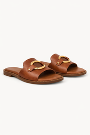 LEATHER LINK SANDALS - CAMEL