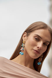 MIXED COLOR FLOWER EARRINGS - AQUA