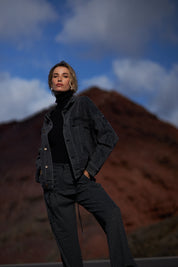 PANTALÓN JACQUARD LACE UP - BLACK