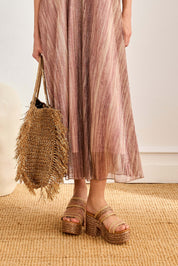 SANDALIAS DOBLE TIRA RAFIA TACÓN PLATAFORMA - ROSA