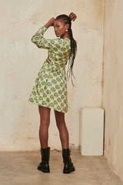 SHORT DRESS WITH LONG SLEEVES AND EMBROIDERY PRINTED - GREEN