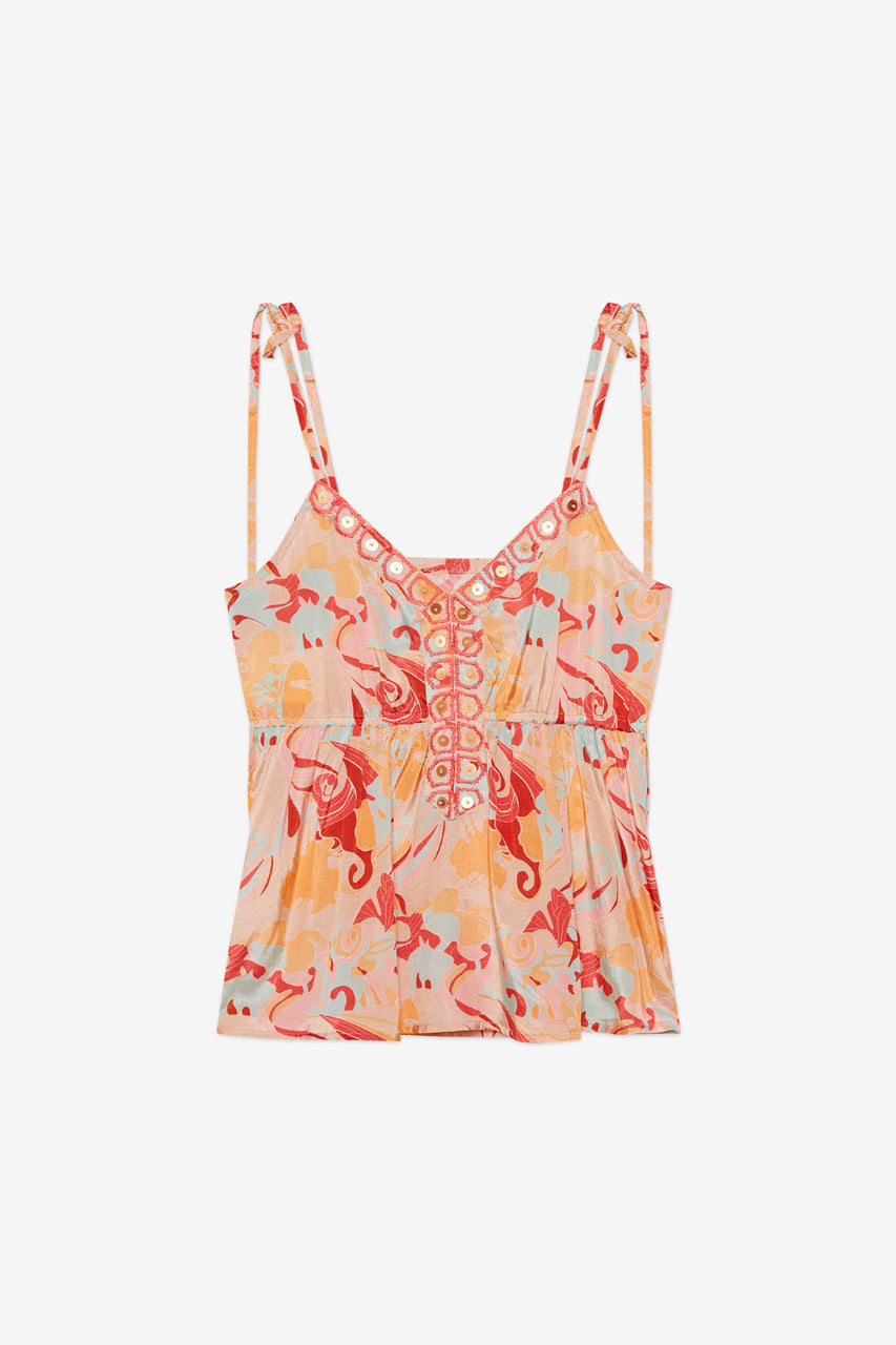 TOP ESTAMPADO BORDADO - CORAL