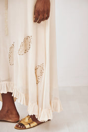 PLAIN LONG EMBROIDERED DRESS - ECRU