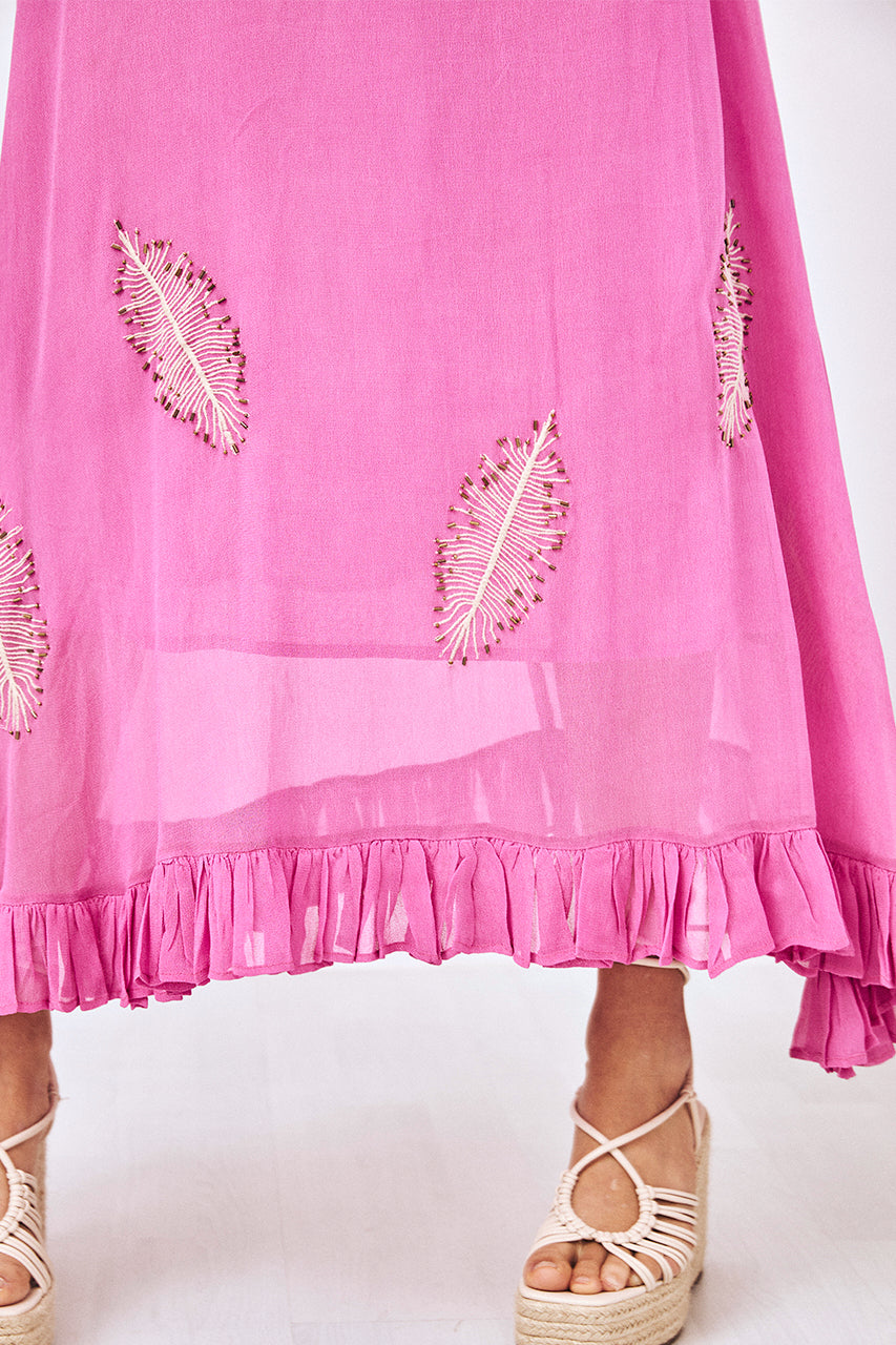 VESTIDO LARGO LISO BORDADO - ROSA