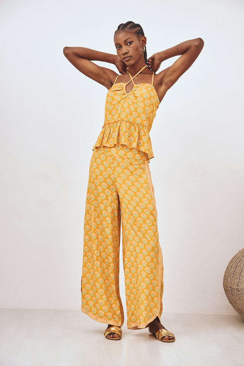 TOP HALTER ESTAMPADO BORDADO - OCRE