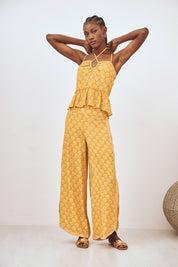TOP HALTER ESTAMPADO BORDADO - OCRE