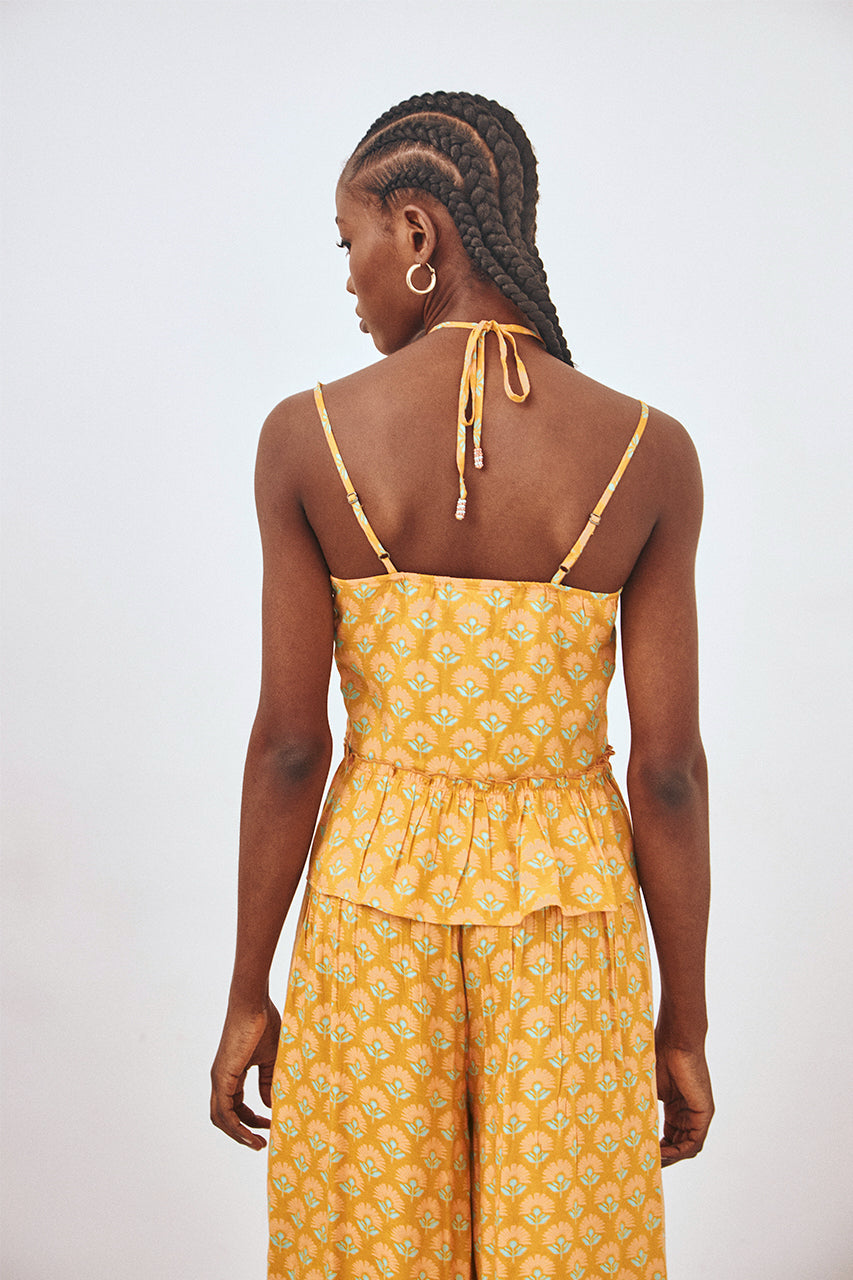 TOP HALTER ESTAMPADO BORDADO - OCRE