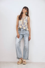 PATCHWORK PRINT TOP - BLUE