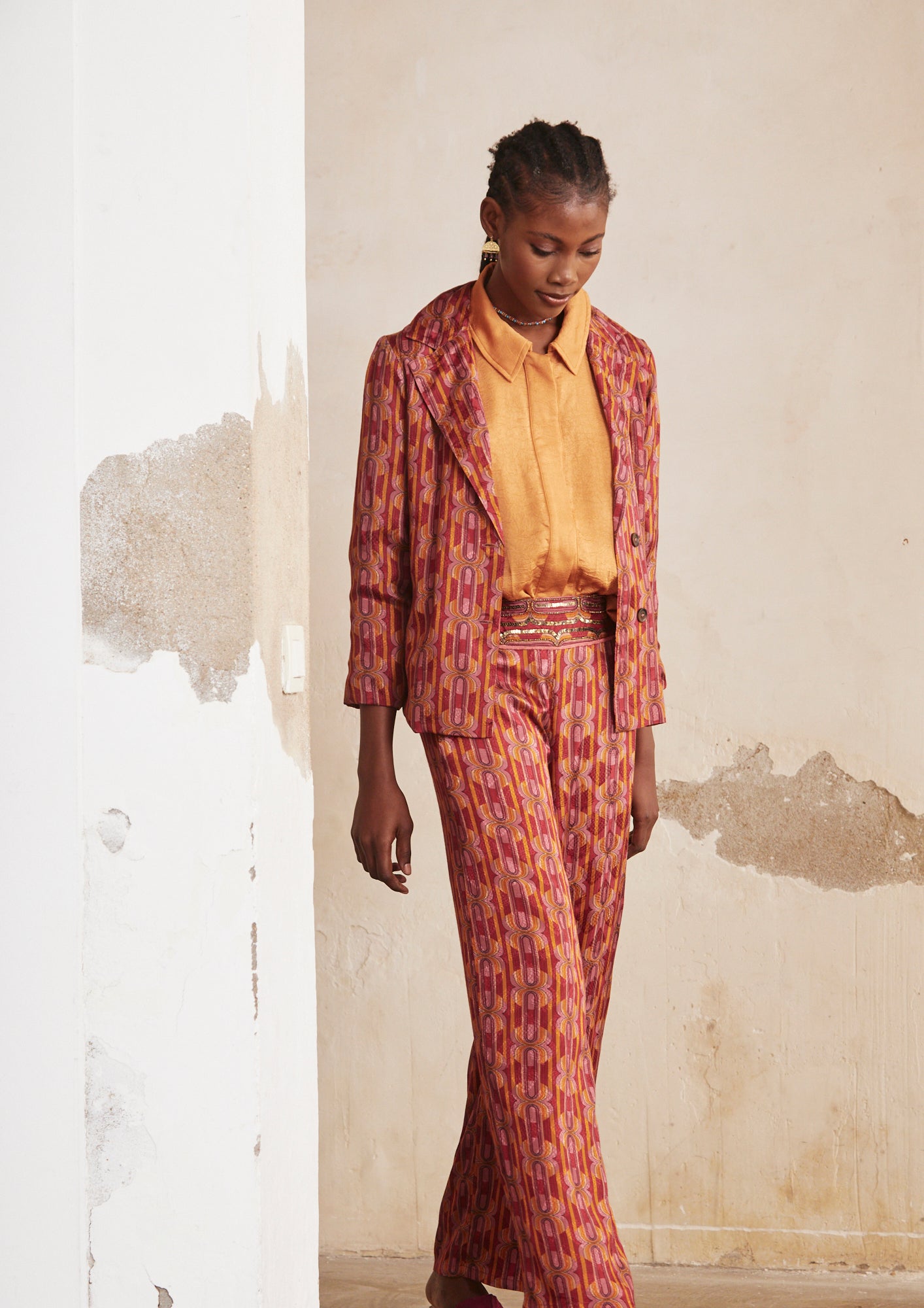 PRINTED LONG-SLEEVED FLUID BLAZER - MAGENTA