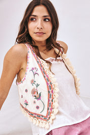 EMBROIDERED FLORAL VEST - PINK