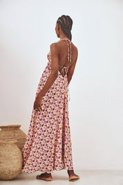 VESTIDO MIDI ESTAMPADO DE VOLUMEN ESCOTE - VIOLETA