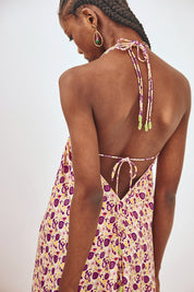 VESTIDO MIDI ESTAMPADO DE VOLUMEN ESCOTE - VIOLETA