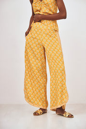 EMBROIDERED PRINTED TROUSERS - OCHRE