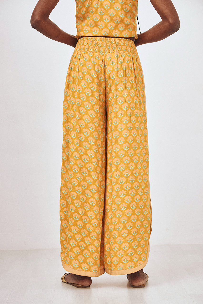 EMBROIDERED PRINTED TROUSERS - OCHRE