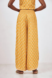 EMBROIDERED PRINTED TROUSERS - OCHRE
