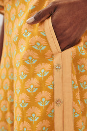 EMBROIDERED PRINTED TROUSERS - OCHRE