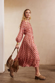 FALDA MIDI ESTAMPADA - MAGENTA