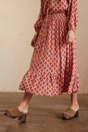 FALDA MIDI ESTAMPADA - MAGENTA