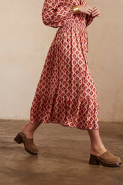 FALDA MIDI ESTAMPADA - MAGENTA