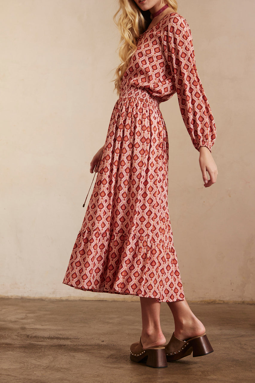 FALDA MIDI ESTAMPADA - MAGENTA