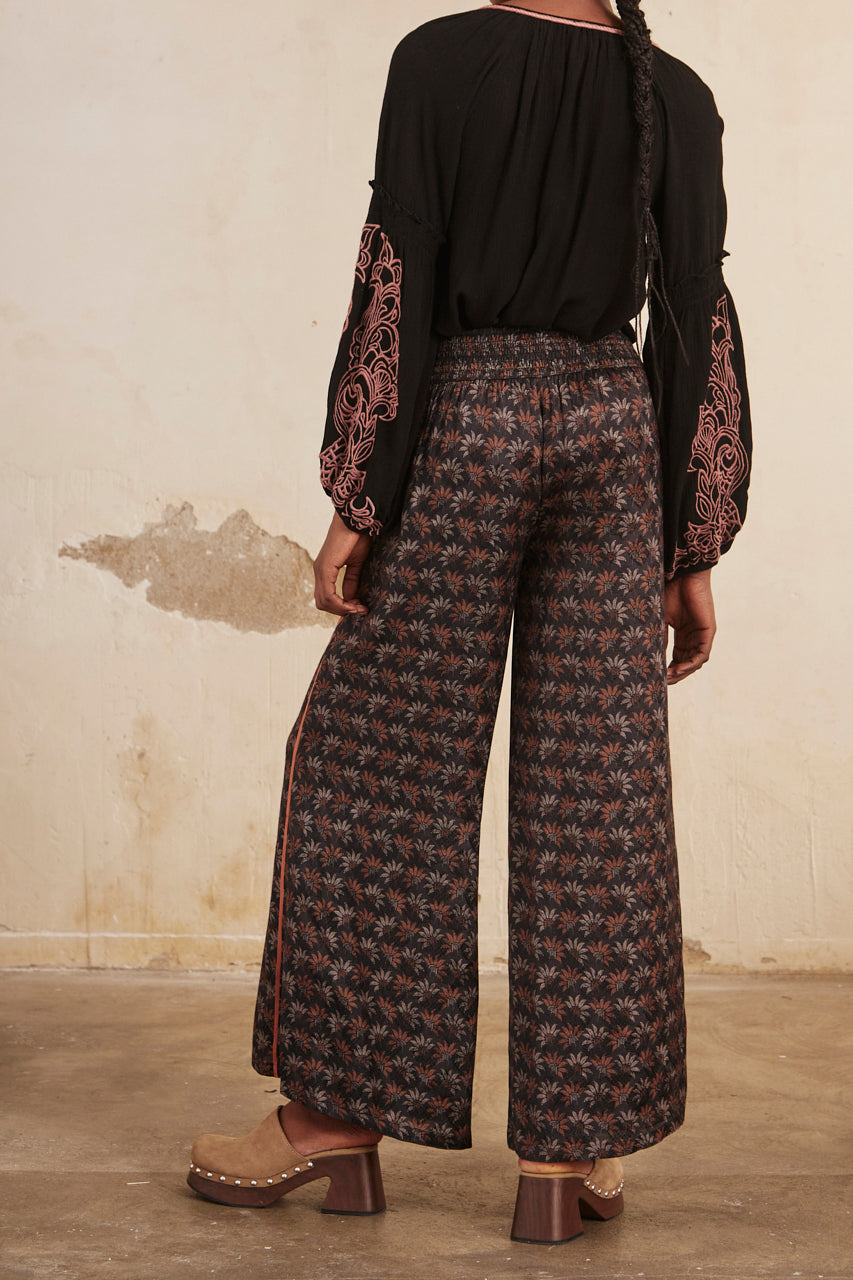 PANTALÓN RECTO FLUIDO ESTAMPADO - BLACK