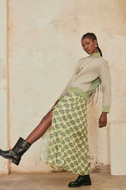 FALDA LARGA ESTAMPADA CON BORDADO - GREEN