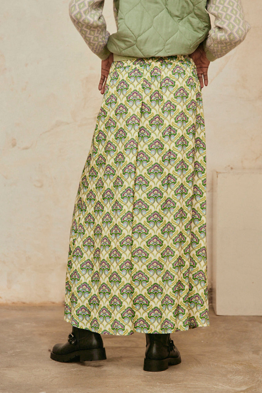 FALDA LARGA ESTAMPADA CON BORDADO - GREEN
