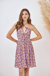 VESTIDO CORTO TIRANTES CON ABERTURAS EN DELANTERO - VIOLETA