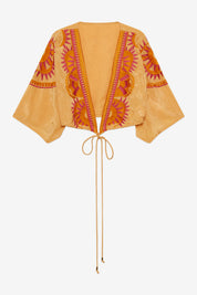 EMBROIDERED WRAP CROP TOP - PEACH