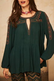 BLUSA OVERSIZE MANGA LARGA ESTAMPADA CON BORDADOS - GREEN