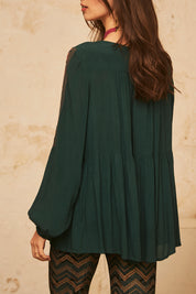 BLUSA OVERSIZE MANGA LARGA ESTAMPADA CON BORDADOS - GREEN
