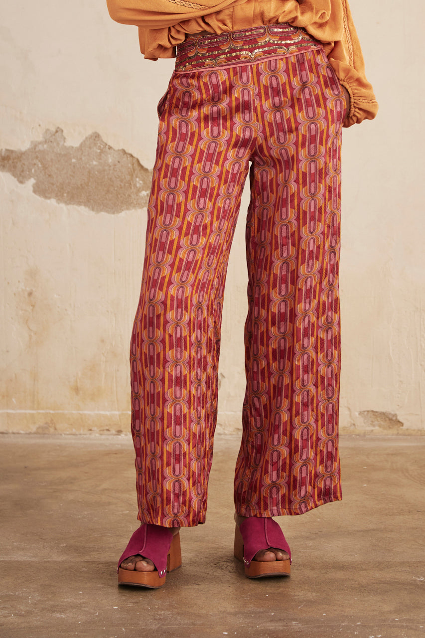 PRINTED FLUID STRAIGHT PANTS - MAGENTA