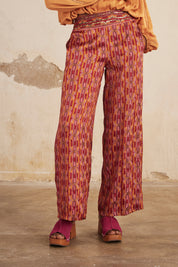 PRINTED FLUID STRAIGHT PANTS - MAGENTA