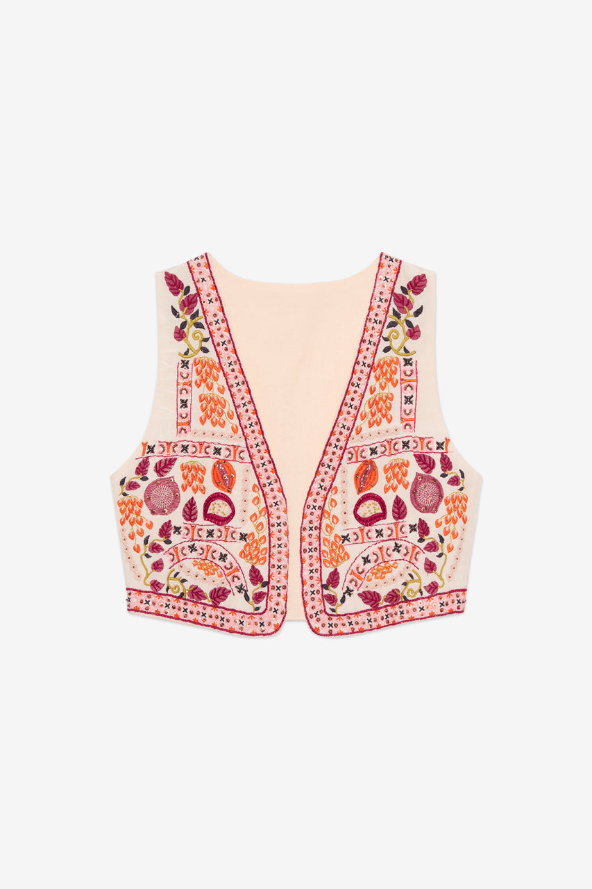 CHALECO BORDADO MULTICOLOR - ROSA