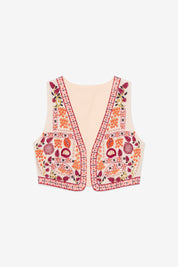 CHALECO BORDADO MULTICOLOR - ROSA