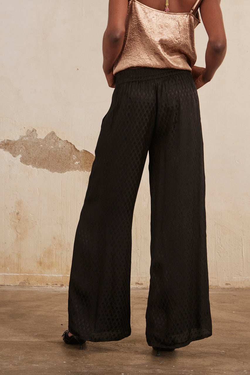 Flowing straight trousers with embroidery - Black