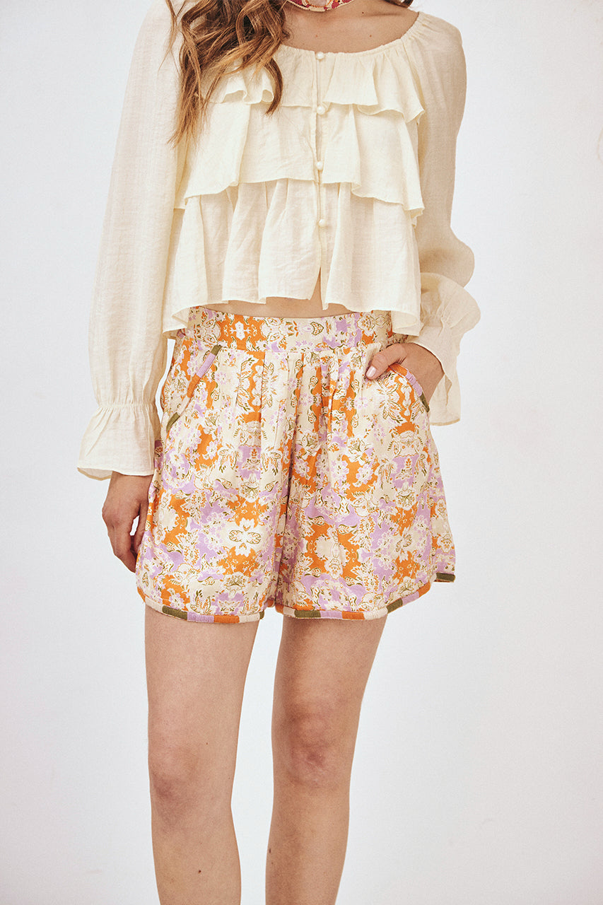 SHORT FLUIDO ESTAMPADO BORDADO - ROSA