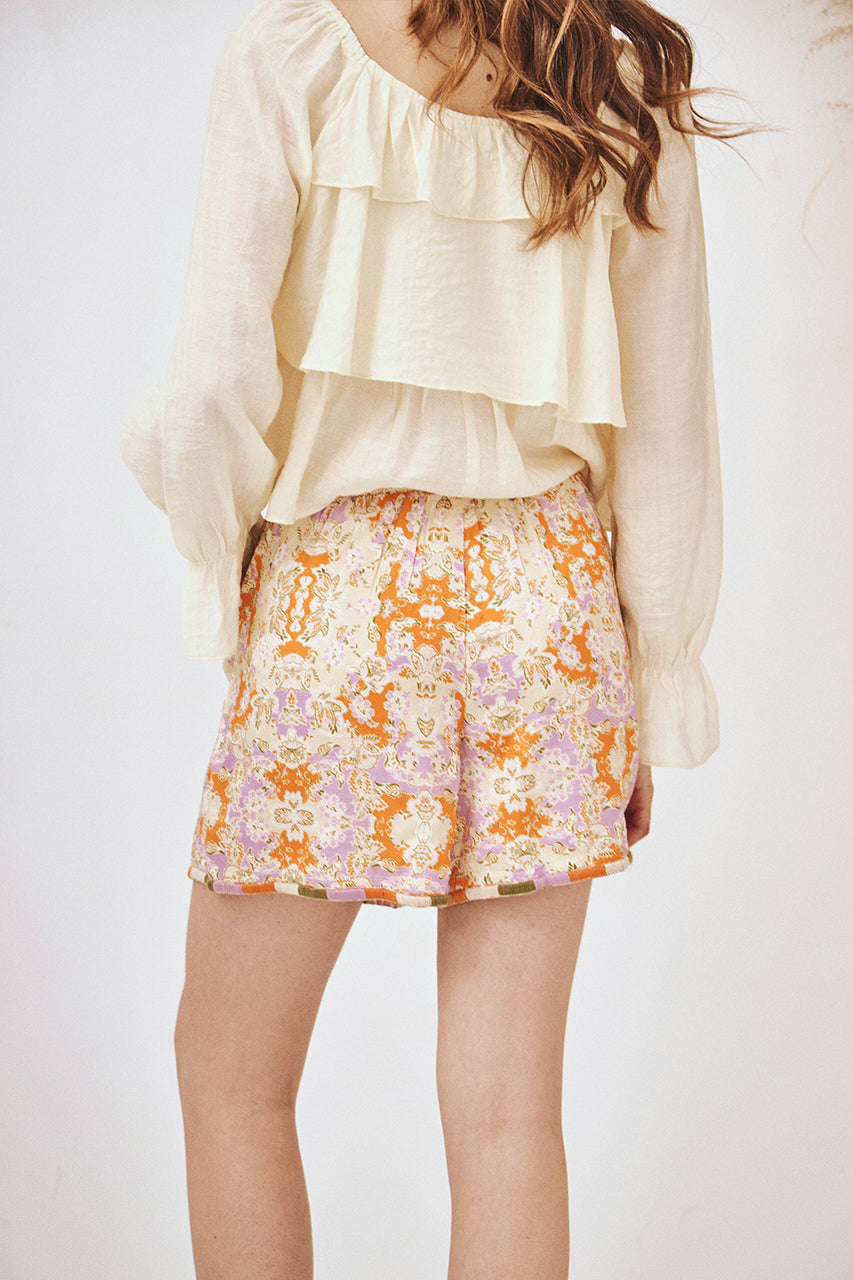 SHORT FLUIDO ESTAMPADO BORDADO - ROSA