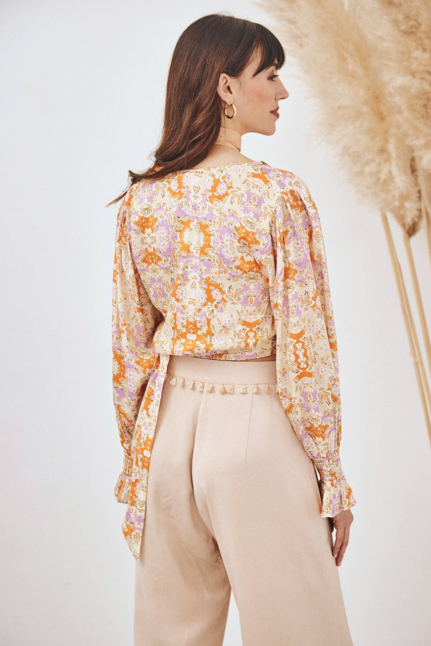 BLUSA CORTA ANUDADA ESTAMPADA - PEACH